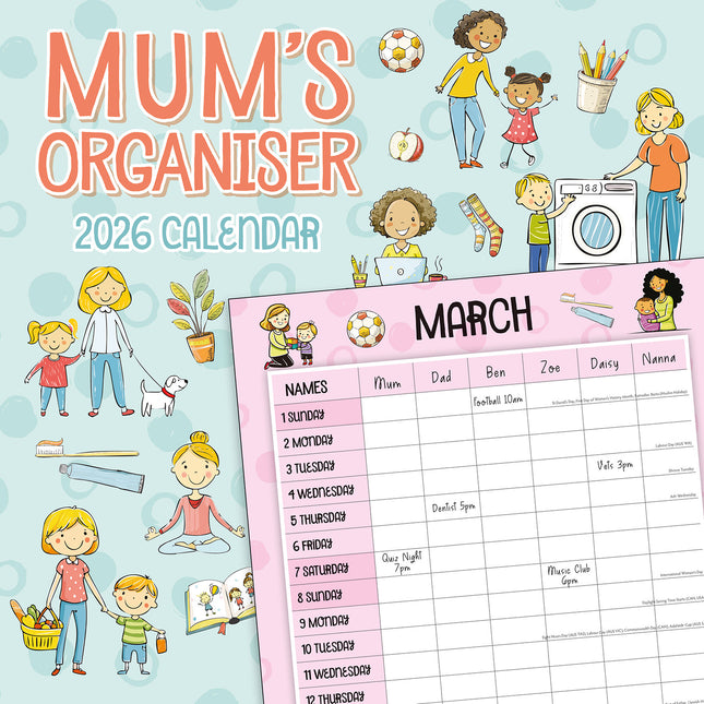 Mums Organiser 2026 Premium Square Wall Calendar