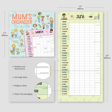 Mums Organiser 2026 Premium Square Wall Calendar
