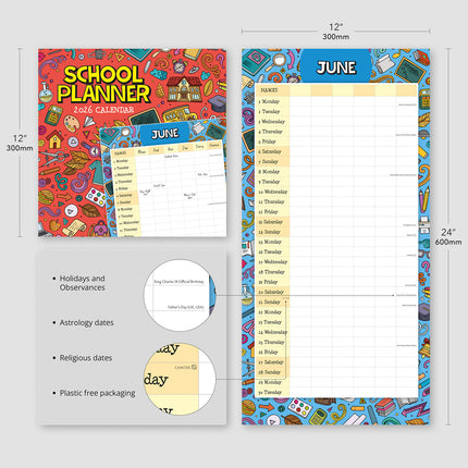 School Planner 2026 Premium Square Wall Calendar