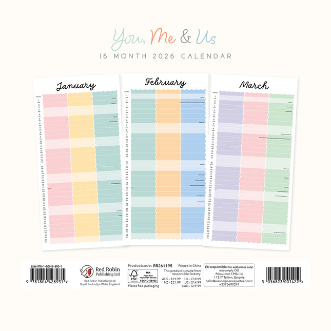 You Me And Us 2026 Premium Square Wall Calendar