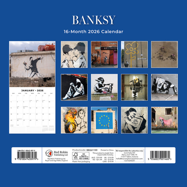 Banksy 2026 Premium Square Wall Calendar
