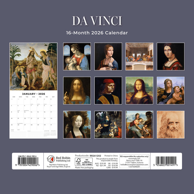 Da Vinci 2026 Premium Square Wall Calendar