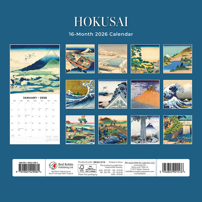 Hokusai 2026 Premium Square Wall Calendar