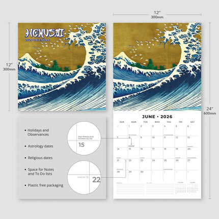 Hokusai 2026 Premium Square Wall Calendar