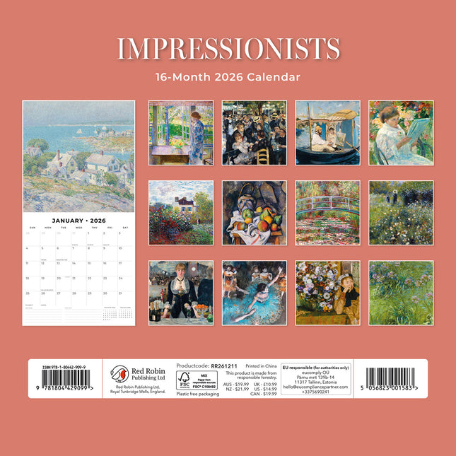 Impressionists 2026 Premium Square Wall Calendar