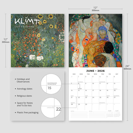 Klimt 2026 Premium Square Wall Calendar