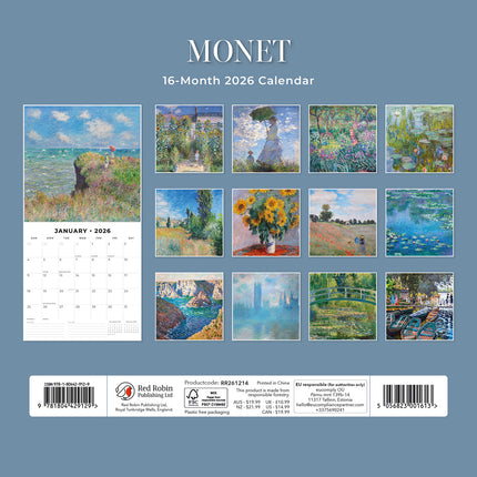 Monet 2026 Premium Square Wall Calendar