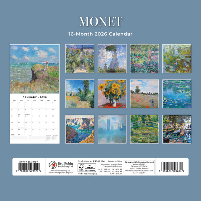 Monet 2026 Premium Square Wall Calendar