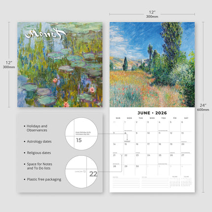 Monet 2026 Premium Square Wall Calendar