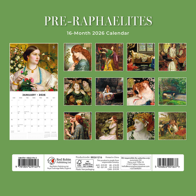 Pre Raphaelites 2026 Premium Square Wall Calendar