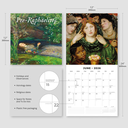 Pre Raphaelites 2026 Premium Square Wall Calendar