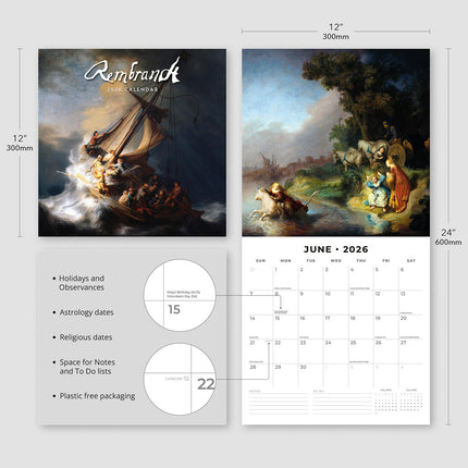 Rembrandt 2026 Premium Square Wall Calendar