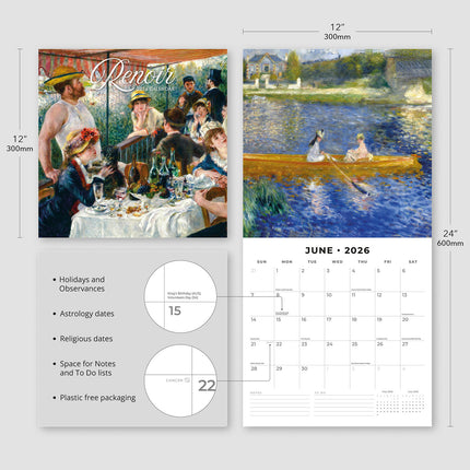 Renoir 2026 Premium Square Wall Calendar