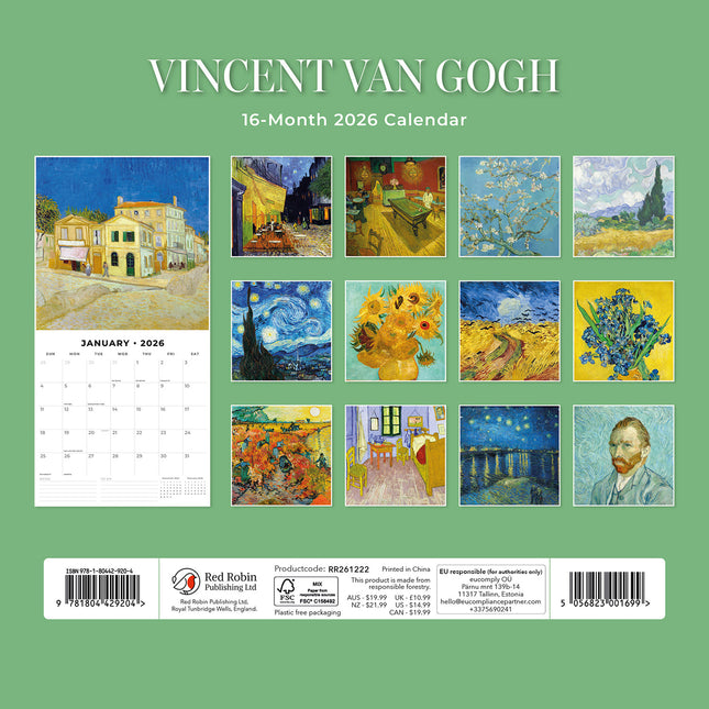 Vincent Van Gogh 2026 Premium Square Wall Calendar