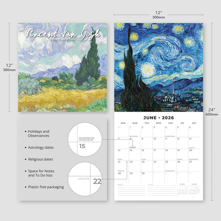 Vincent Van Gogh 2026 Premium Square Wall Calendar