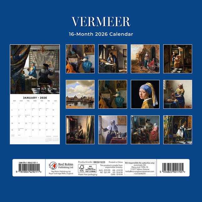 Vermeer 2026 Premium Square Wall Calendar
