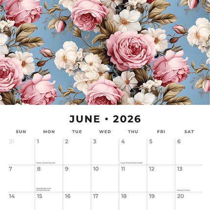 Vintage Roses 2026 Premium Square Wall Calendar