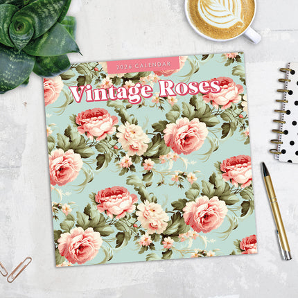 Vintage Roses 2026 Premium Square Wall Calendar