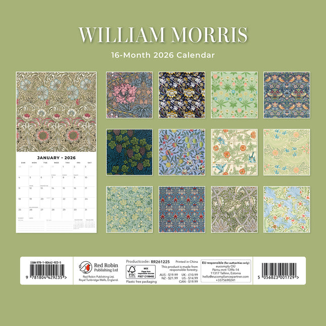 William Morris 2026 Premium Square Wall Calendar