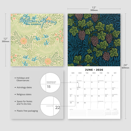 William Morris 2026 Premium Square Wall Calendar