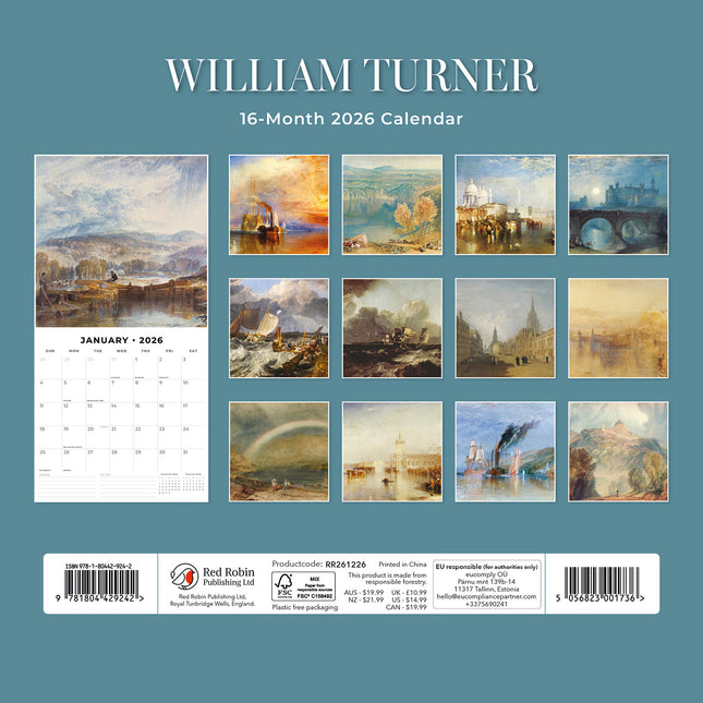 William Turner 2026 Premium Square Wall Calendar