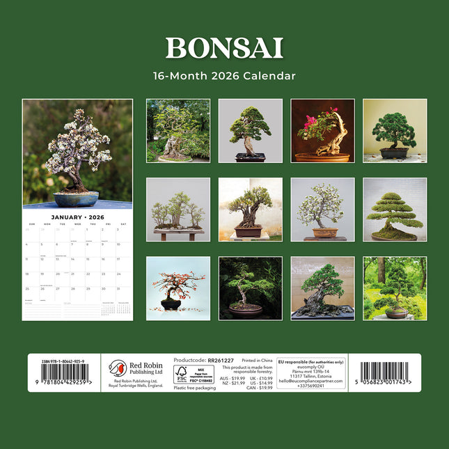 Bonsai 2026 Premium Square Wall Calendar