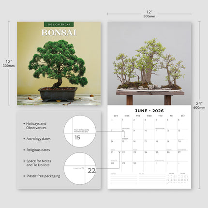 Bonsai 2026 Premium Square Wall Calendar