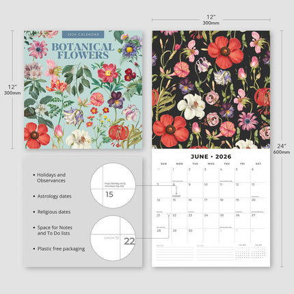 Botanical Flowers 2026 Premium Square Wall Calendar
