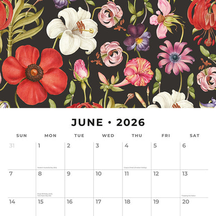 Botanical Flowers 2026 Premium Square Wall Calendar