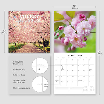 Cherry Blossom 2026 Premium Square Wall Calendar