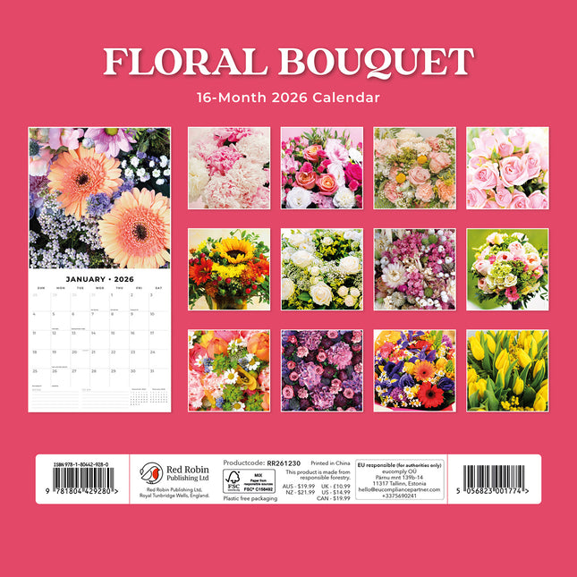 Floral Bouquet 2026 Premium Square Wall Calendar