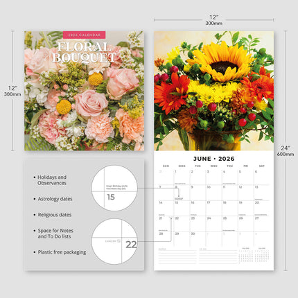 Floral Bouquet 2026 Premium Square Wall Calendar