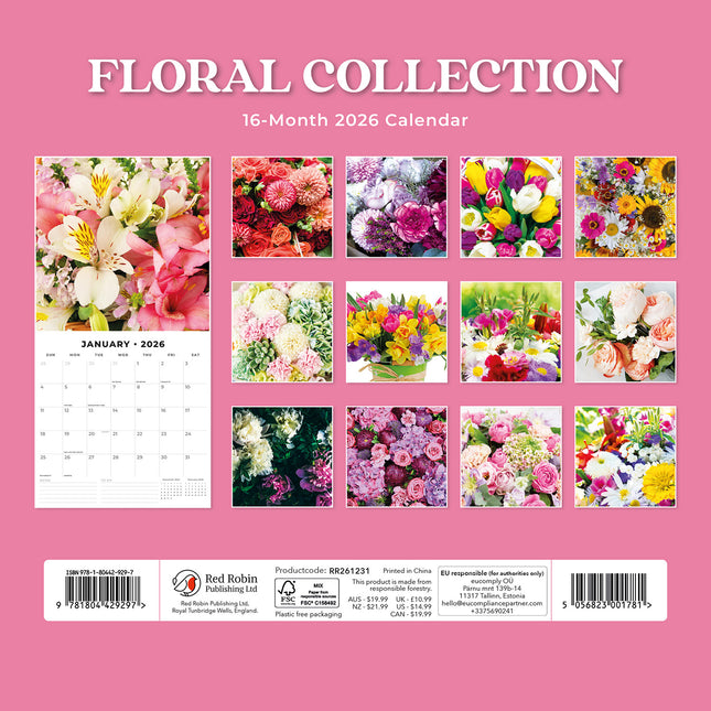 Floral Collection 2026 Premium Square Wall Calendar