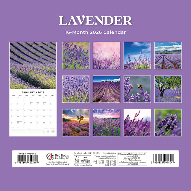 Lavender 2026 Premium Square Wall Calendar