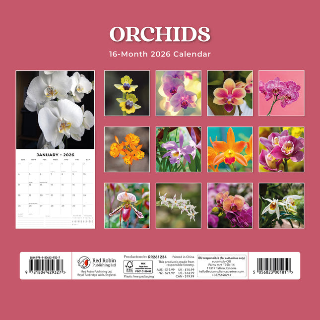 Orchids 2026 Premium Square Wall Calendar