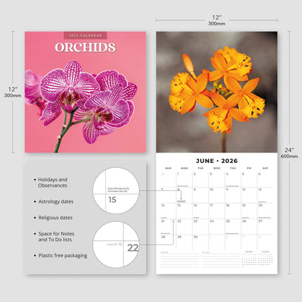 Orchids 2026 Premium Square Wall Calendar