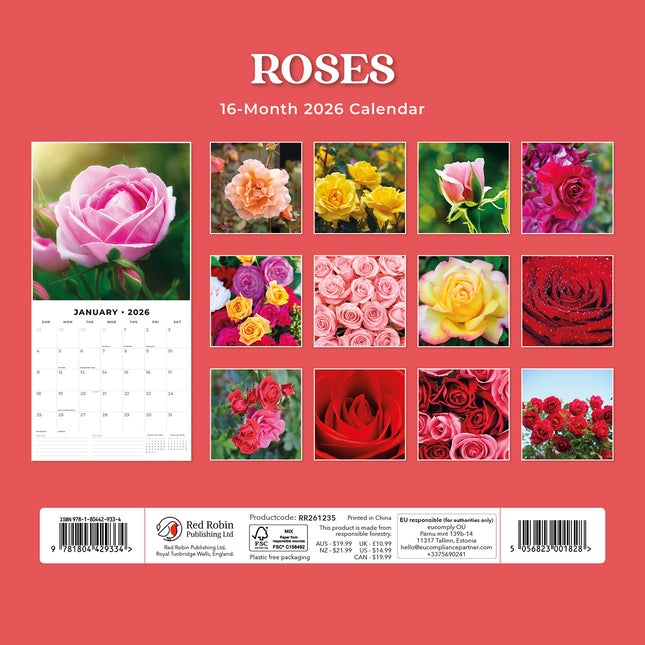 Roses 2026 Premium Square Wall Calendar
