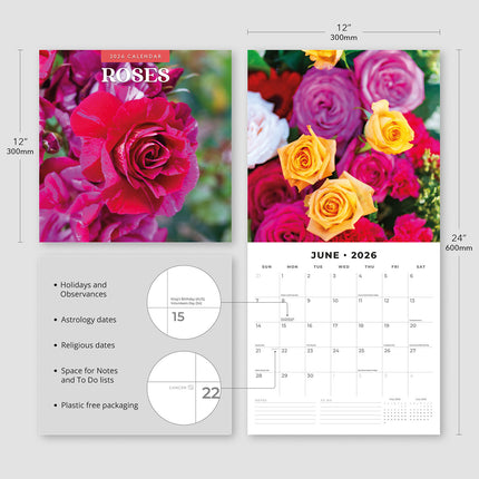 Roses 2026 Premium Square Wall Calendar
