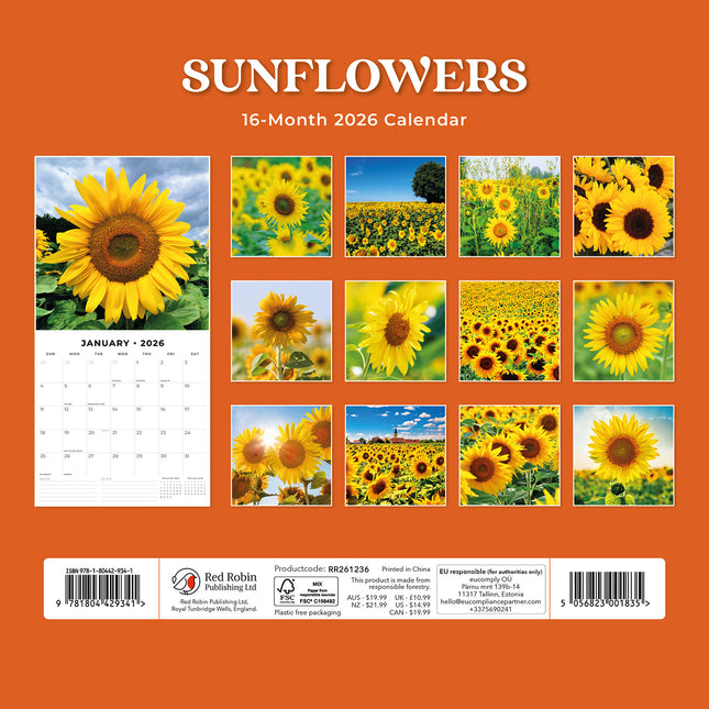 Sunflowers 2026 Premium Square Wall Calendar