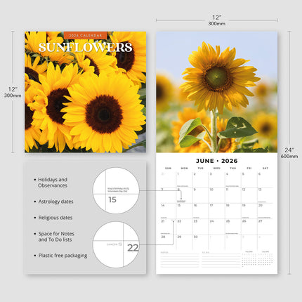 Sunflowers 2026 Premium Square Wall Calendar