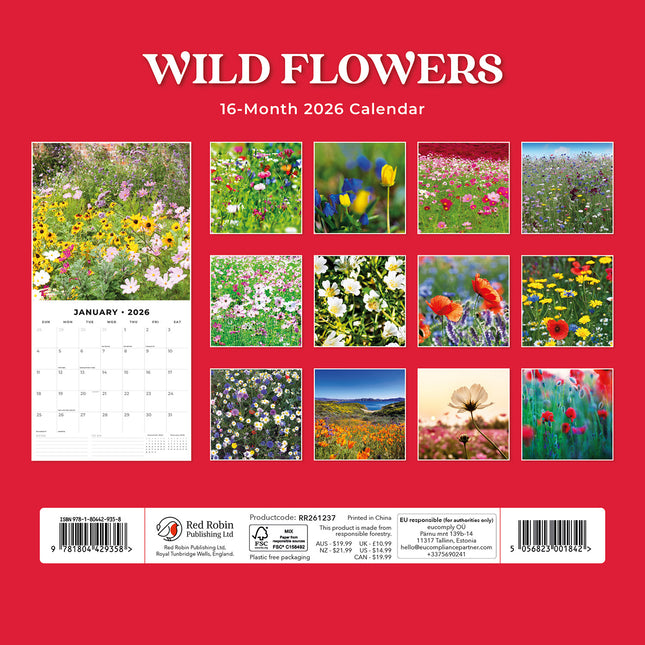 Wild Flowers 2026 Premium Square Wall Calendar