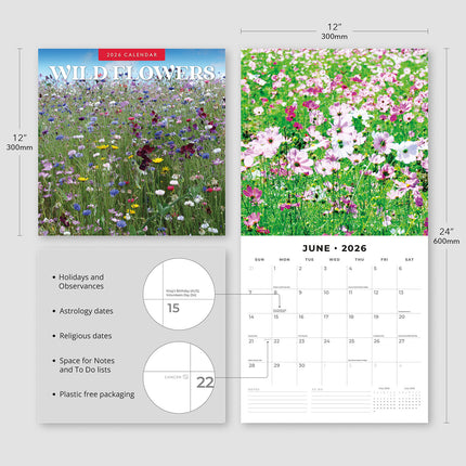 Wild Flowers 2026 Premium Square Wall Calendar