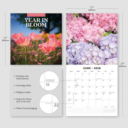 Year In Bloom 2026 Premium Square Wall Calendar
