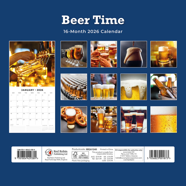 Beer Time 2026 Premium Square Wall Calendar