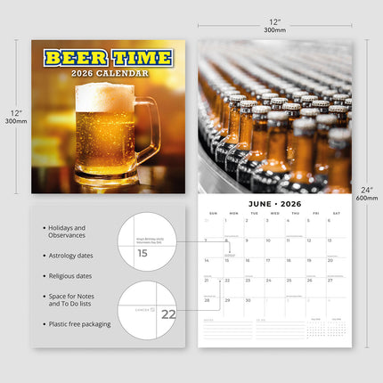 Beer Time 2026 Premium Square Wall Calendar