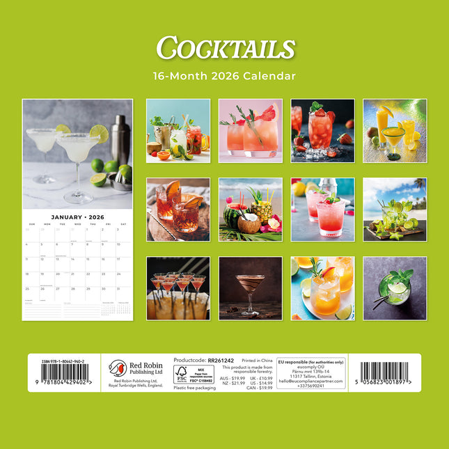 Cocktails 2026 Premium Square Wall Calendar