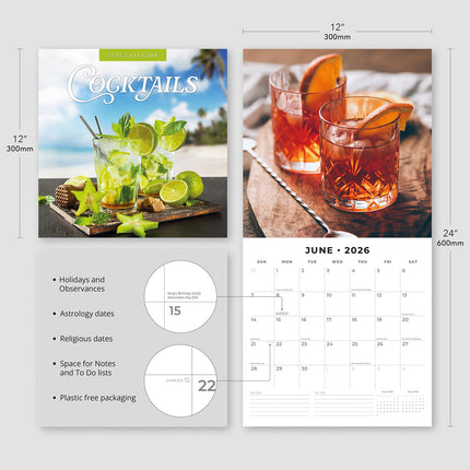 Cocktails 2026 Premium Square Wall Calendar