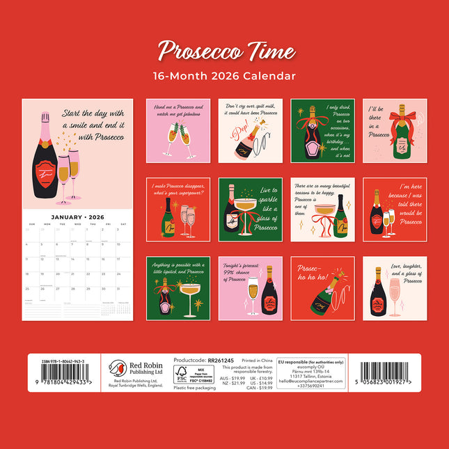 Prosecco Time 2026 Premium Square Wall Calendar