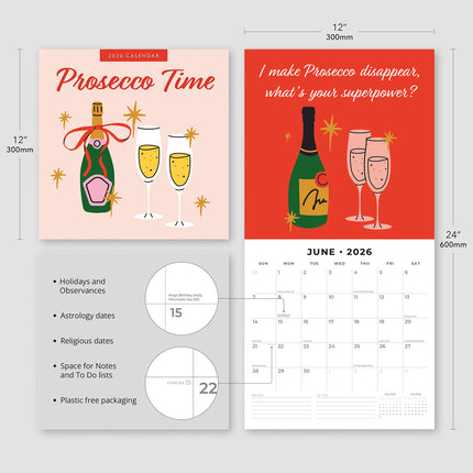 Prosecco Time 2026 Premium Square Wall Calendar