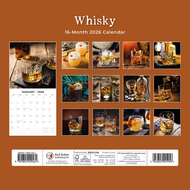 Whisky 2026 Premium Square Wall Calendar